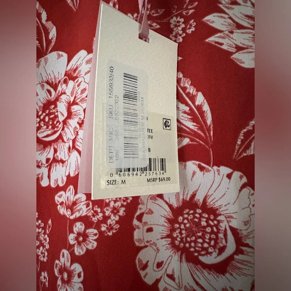 Alex Marie Woven Short Sleeve Blouse Red Tiger Lily NWT Size Medium - Picture 3 of 5